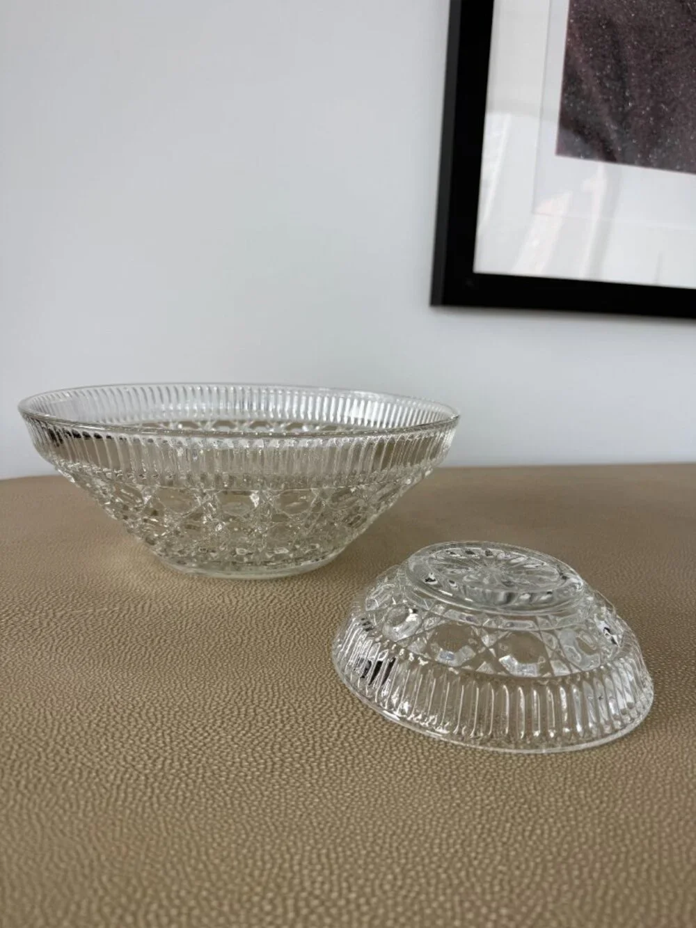 Vintage Indiana Glass Button & Cane Chip & Dip Serving Bowls